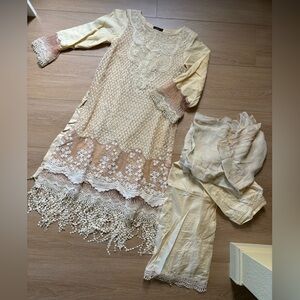 Almirah Designer Indian Pakistani Salwar Kameez with Dupatta- Crochet and Lace